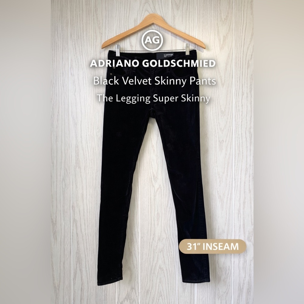 AG Adriano Goldschmied The Legging Super Skinny Black Velvet Pants Size 27R